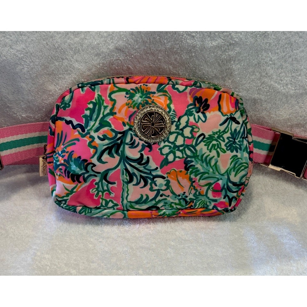 Lilly Pulitzer Jeanie Belt Bag In Soleil Pink Green Floral Perfect Poppy Purse